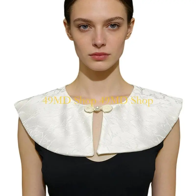 49MD Shoulder Accessory Detachable Faux False Lapel Floral Half Shirt Blouse For Cultural Event Tea Parties Graduations