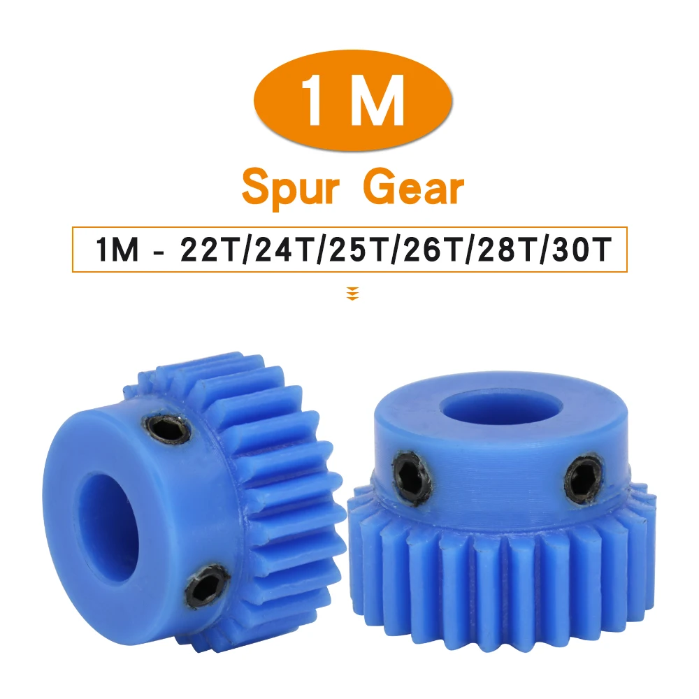 

Spur Gear 1M-22T/24T/25T/26T/28T/30T Inner Bore 5/6/6.35/7/8/10/12 mm Nylon Plastic Gear Teeth Height 10 mm Transmission Parts