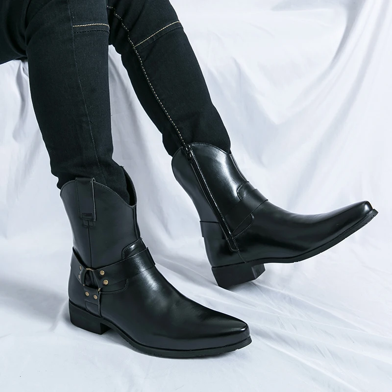 High Quality Men's Chelsea Boots Casual Leather Shoes Classic Western Cowboy Knight Boots Formal Platform Boots for Men Botas