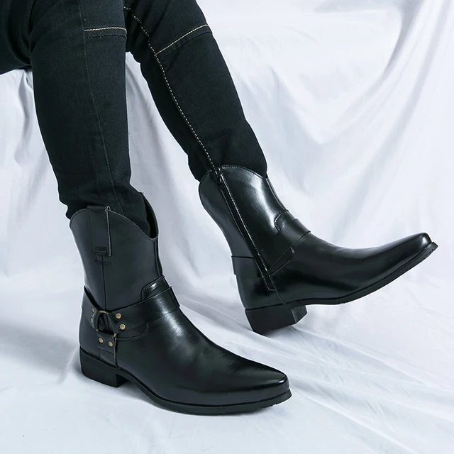 Botas Chelsea de alta calidad para hombre, zapatos informales de cuero, Botas clásicas de caballero vaquero occidental, Botas de plataforma formales para hombre