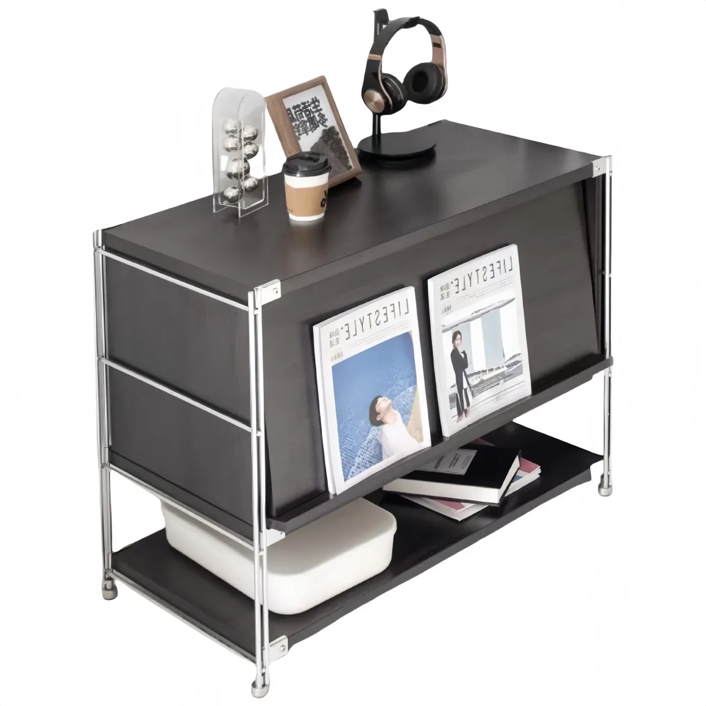 68CM High Bedside Table Combination Double Drawing Cabinet Magazine Cabinet Bauhaus Stainless Steel Shelf Living