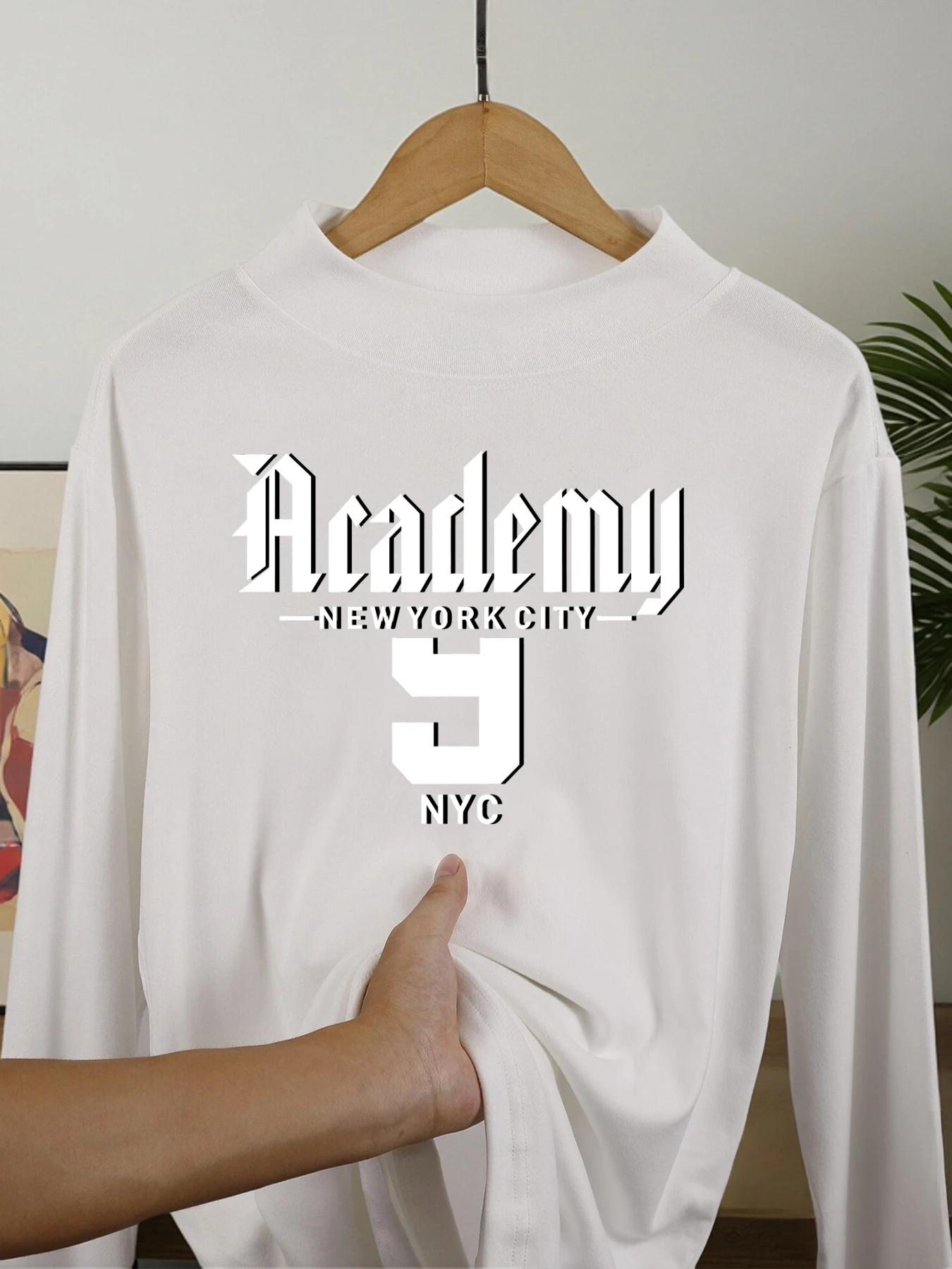 نيويورك سيتي أكاديمية طباعة الذكور قمصان طويلة الأكمام سميكة تناسب الملابس الخريف قميص دافئ عادية نصف عالية طوق قاعدة طبقة