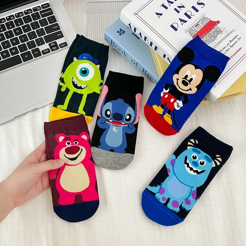 New Disney Mickey Mouse Breathable kawaii Cartoon Sock Stitch Lotso Cute Socks Women's Sock Combed Cotton Women's Boat Socks