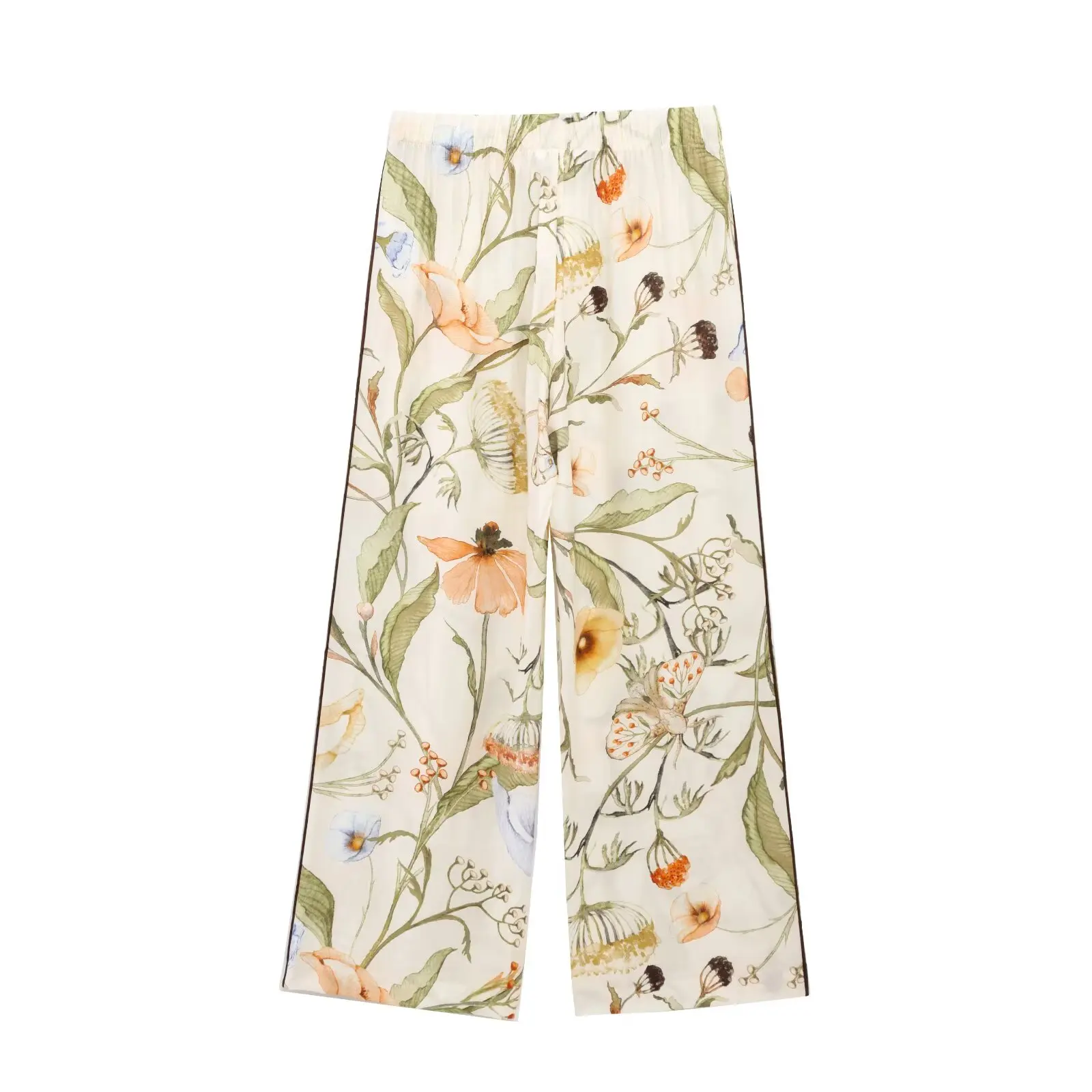 2025 여성 봄 신상 패션 레이지 스타일 프린트 셔츠 우븐 라펠 조커 버튼 탑 캐주얼 와이드 레그 팬츠 슈트 여성복