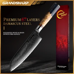 Grandsharp 7 Inch Damascus Santoku Knife AUS10 Japanese Kitchen Chef Knives Fish Meat Slicing Vegetables Chopping Butcher Knifes