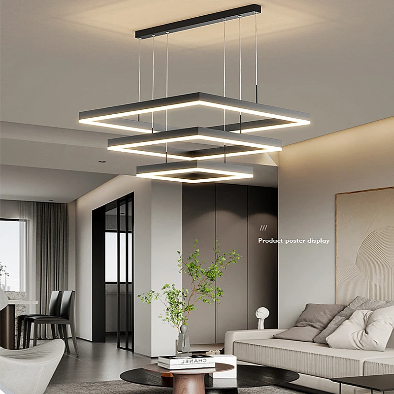 Modern Hanging Chandelier Contemporary Acrylic Black New Design Square Light Dining Room Light Emitting Diode Chandelier