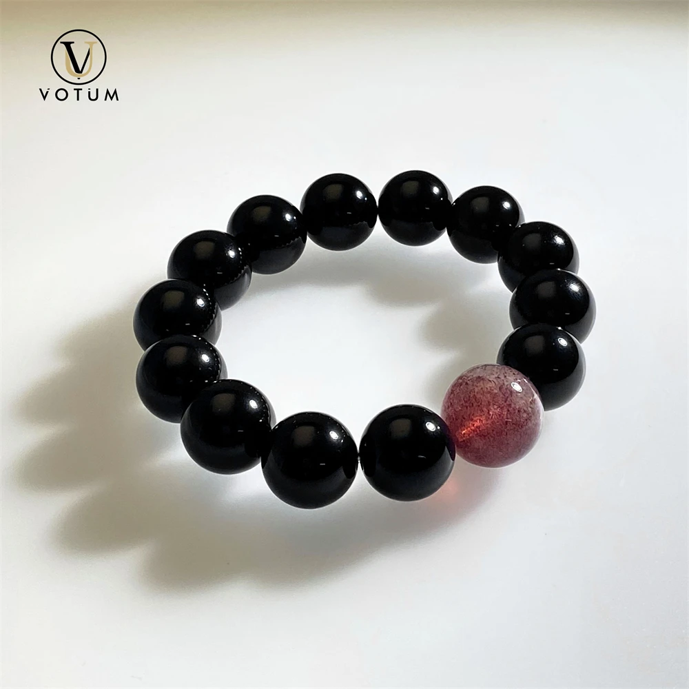 

Votum Natural Strawberry Quartz Black Obsidian Bracelet for Lady Crystal Beaded Bracelets Friendship Gift for Girl Stone Jewelry