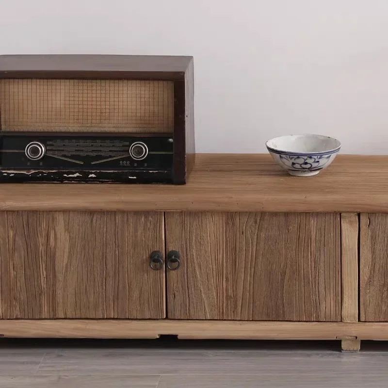 Chinese old elm TV cabinet, old style decoration video  in living room, floor-to-ceiling storage locker,