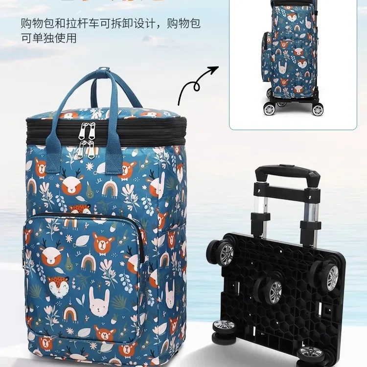 Japan imported household large-capacity shopping bag shopping cart portable folding rod universal wheel shopping cart