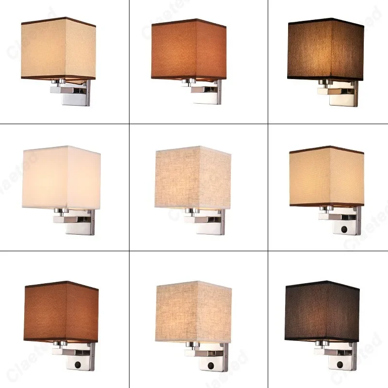Creative LED Fabric Lampshade E27 Wall Light Switch Button Bedroom Bedside Lamp Restaurant Bar Decoration Lighting Fixture