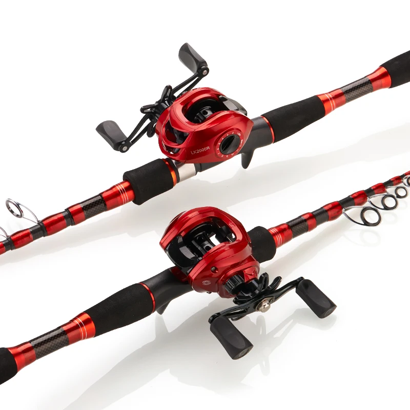 DEUKIO الصيد رود بكرة كومبو 1.8 متر 2.1 متر 2.4 متر ألياف الكربون قضيب مسبوك و 7.2:1 نسبة التروس المقبض الأيسر بكرة صب الطعم