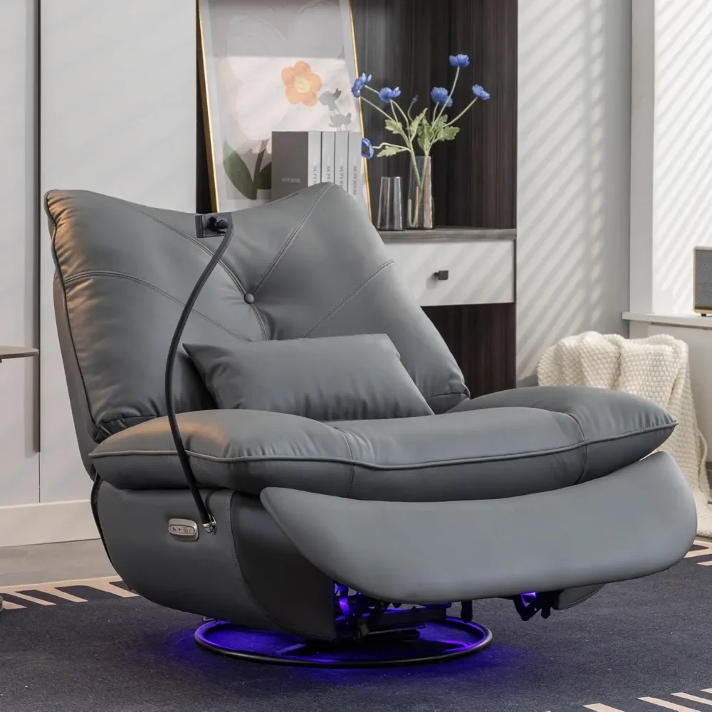 Modern Faux Leather Recliner Chair, Swivel Glider with Type-C and USB Port, Home Theater Seating, Single Reclining Sofa