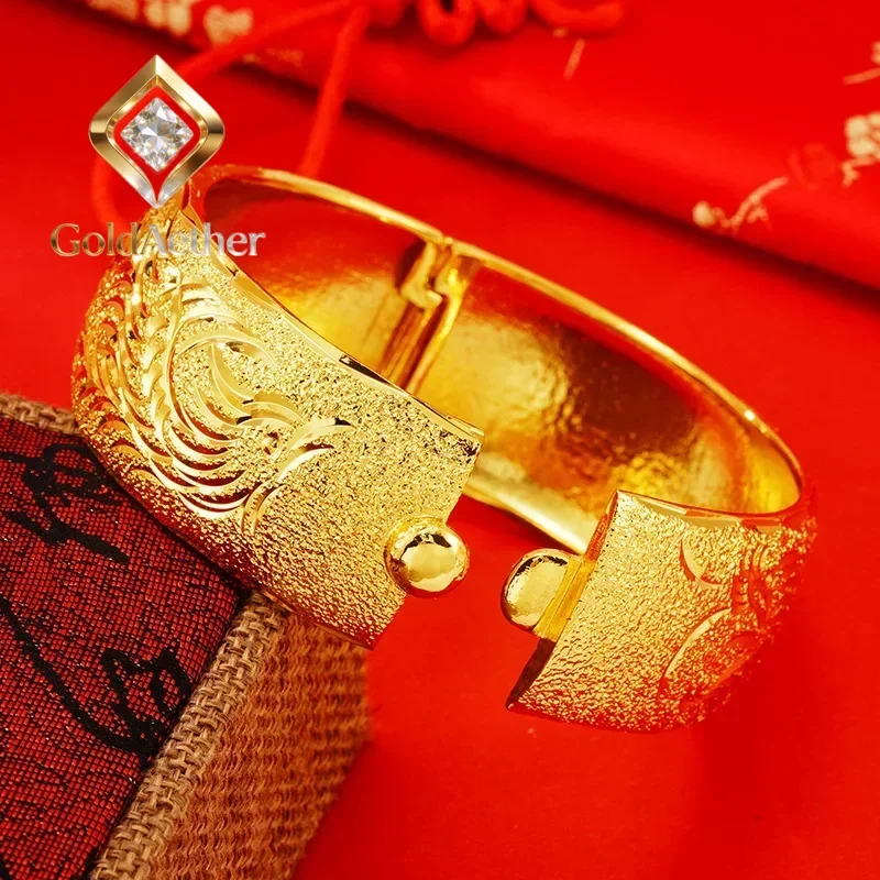 

GoldAether Bridal Wedding Celebration Dragon and Phoenix Bracelet 9999 24K Real Gold Wedding Gold Bracelet for Women Banglesgift