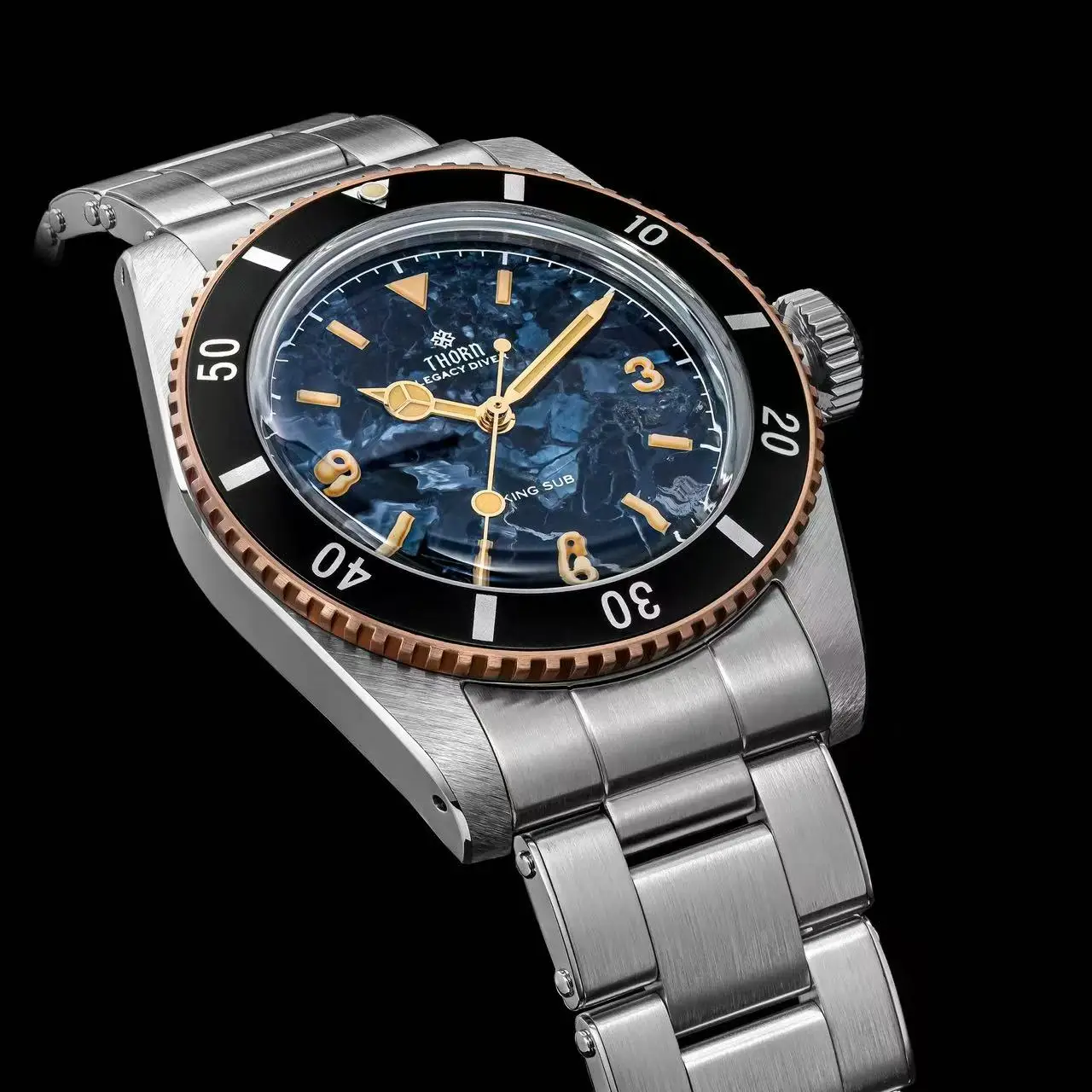 Thorn T027 Automatic Mechanical Watches Pietersite Dial SW200 Swiss Movement Bronze Bezel Sapphire Luminous 37Mm Vintage Watch