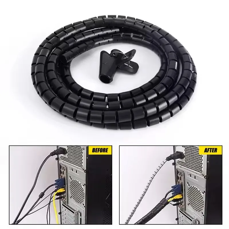 2M Cable Tube Sleeve Flexible Cord Bundler Wire Wrap Cable Management System Desk Wire Organizer for Office Home TV PC Computer