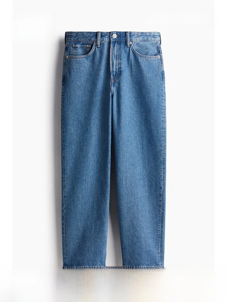 

H&M Men's Cotton Denim Jeans mid Waist Wide Leg Black Loose Straight Casual Trousers Comfortable Breathable Summer Pants