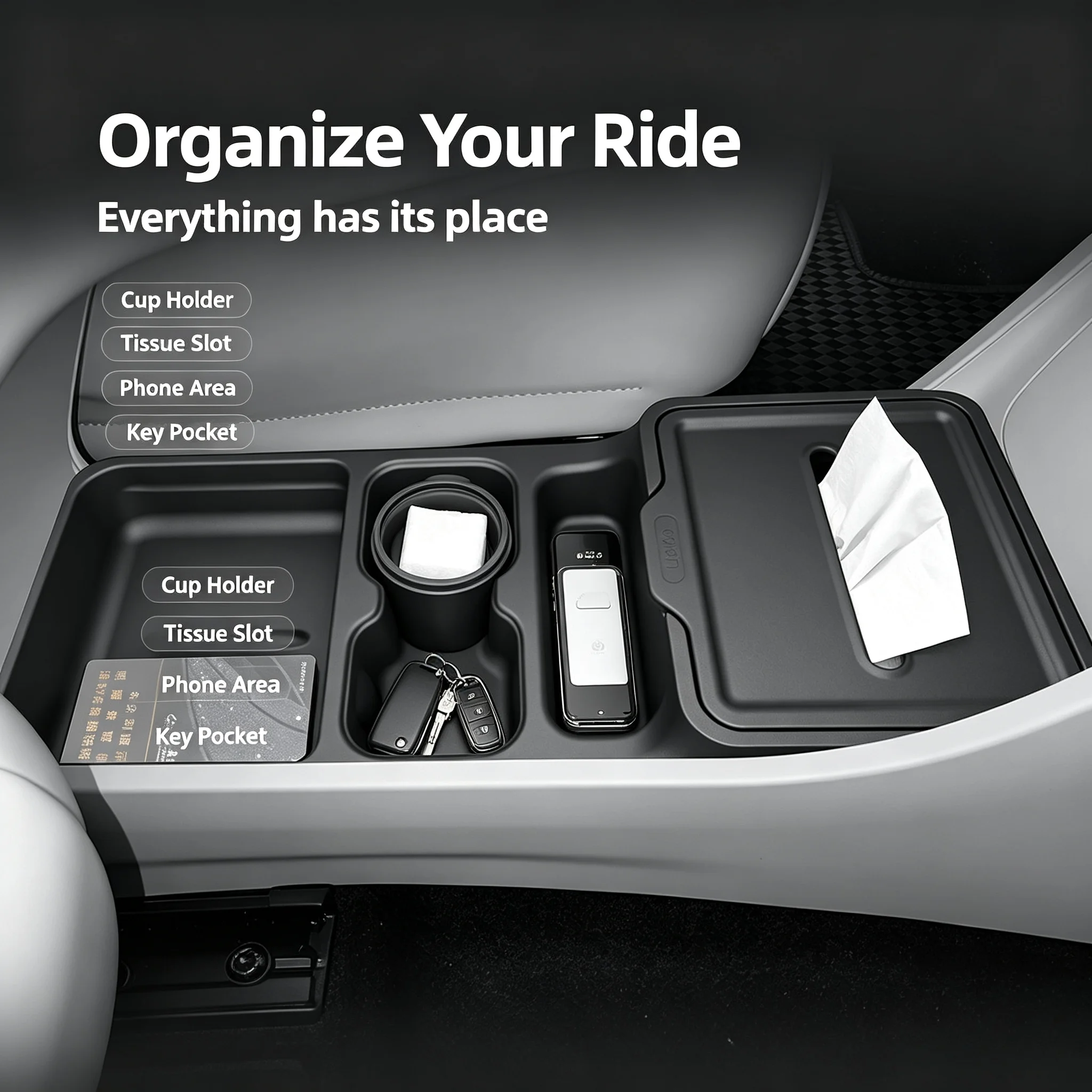Per Geely EX2 2025 2026, Scatola Portaoggetti Sotto la Console Centrale in TPE, Portabicchieri Multifunzionale, Organizzatore di Fazzoletti, Accessori