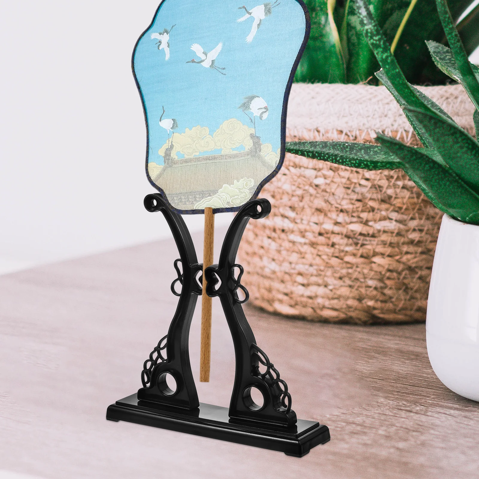 

Sturdy Round Fan Display Stand Elegant Desktop Holder for Folding and Round Hand Fans Chinese Style Vintage Decorative Storage