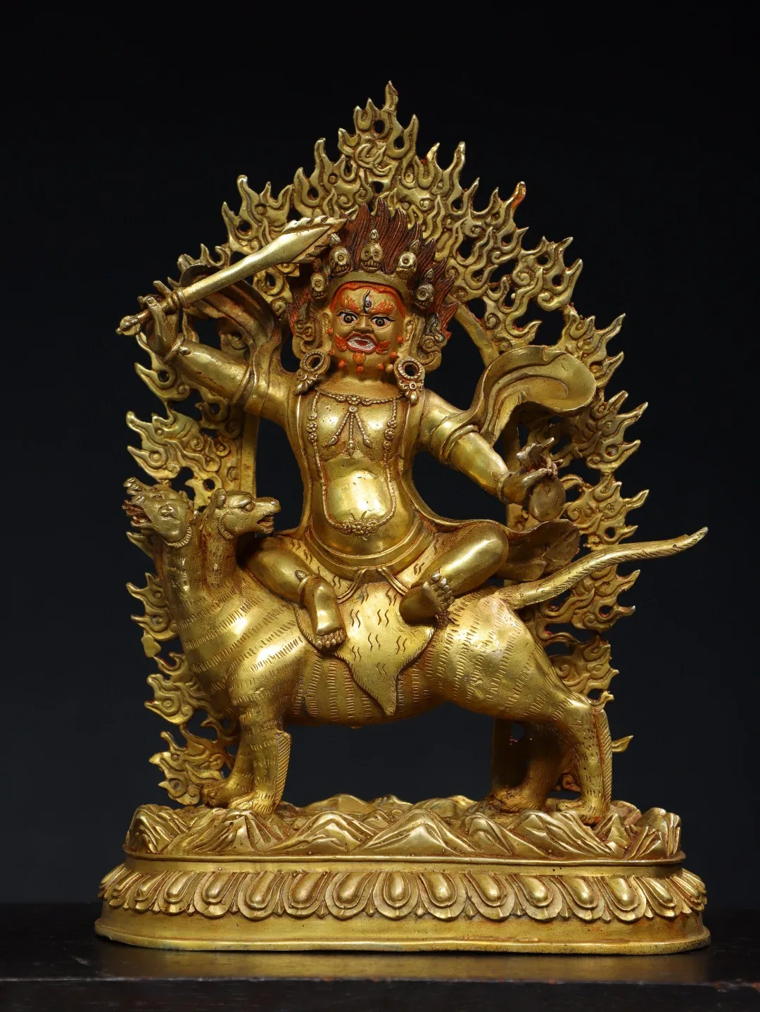 Tibetan brass gold-plated painted auspicious Heavenly Mother Ram Guanyin backlit Tara ornament 33cm for home and Buddhist temple