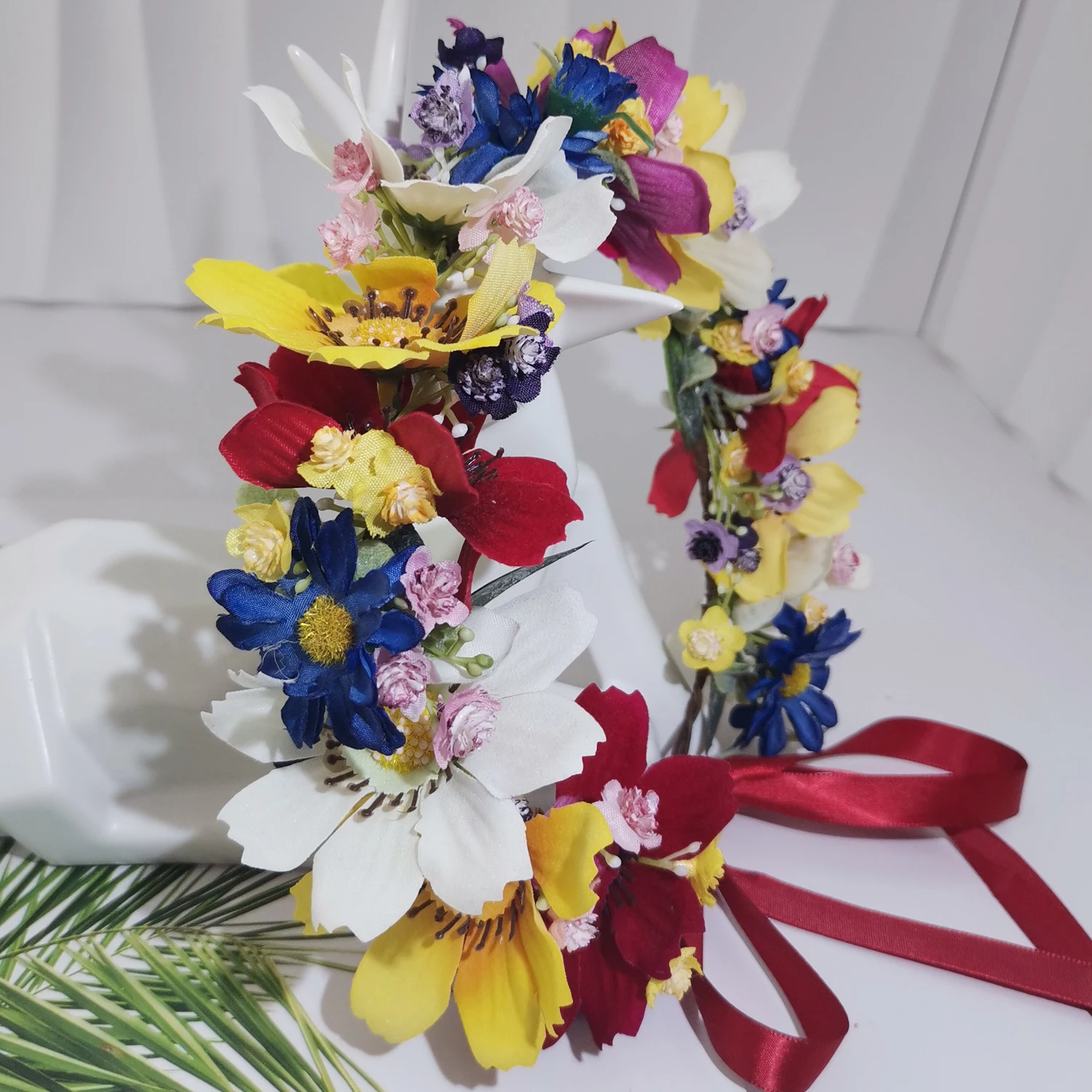 Colorful Flower Hairband Wedding Hair Accessory Women Headdress Engagement Headpiece Bridal Hairwear Romantic Daisy Floral Crown