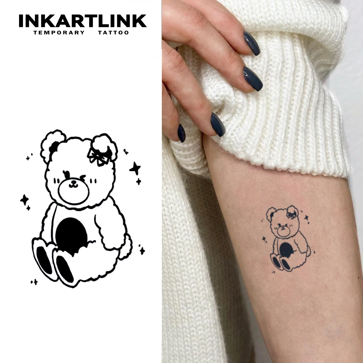 

3 pcs Bear Temporary Tattoo,Lasts To 15 Days New Technology Magic Waterproof Semi Permanent Sticker.