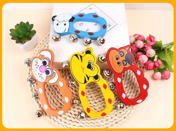 Fun Cartoon Animal Wooden Hand Rattles Children's Hand Held Rattles Educational Fun Toys Music Early Education Teaching Aids