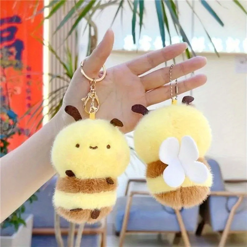 Adorable Honey Bee Plush Toys Keychain Soft Cartoon Backpack Accessories Cute Spring Bees Stuffed Pendants Girls Birthday Gifts