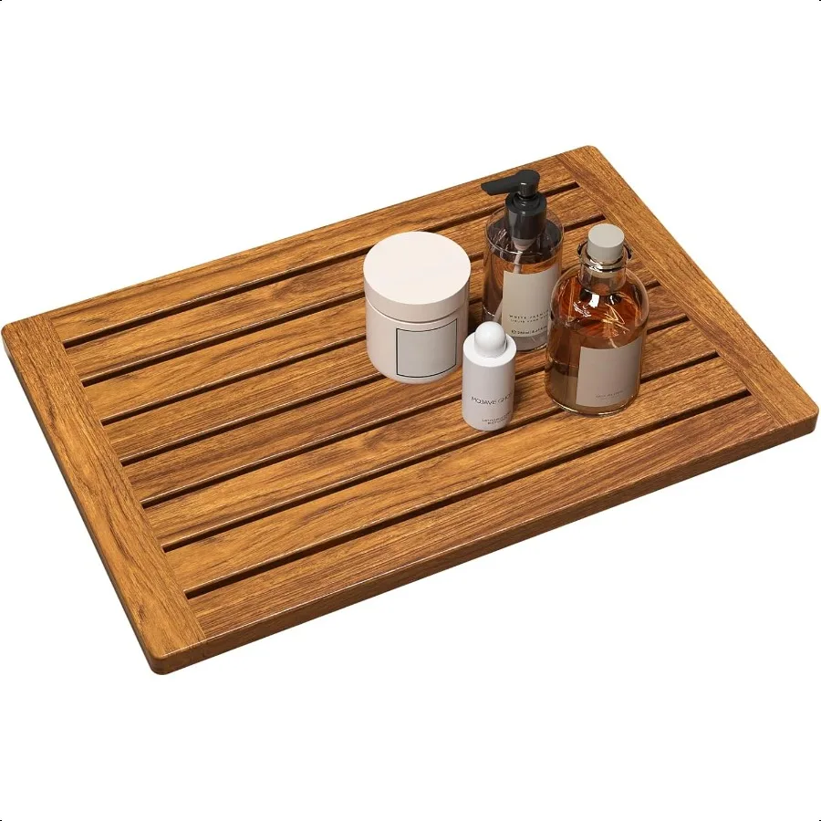 Teak Shower Mat 21"x14" Wood Bath Mat NonSlip Bathroom Mat Teak Bath Mats for Bathroom Wooden Floor Mat Bathroom Mat for Inside