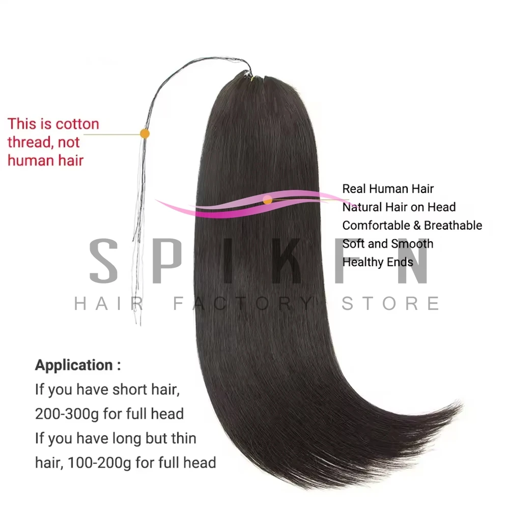 Blonde Feather Hair Bundles Extensions Natural Fish Line Human Hair 40-70g Invisible Micro rings Hair Extension Weft 100 strands - view 4