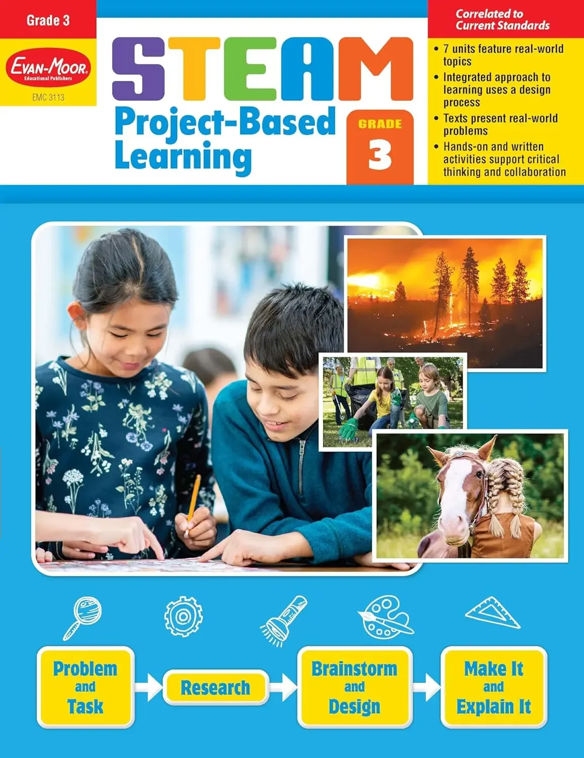 Evan-Moor STEAM Project-Based Learning, Grade 3, aged 7 8 9 10, English book 9781645141891