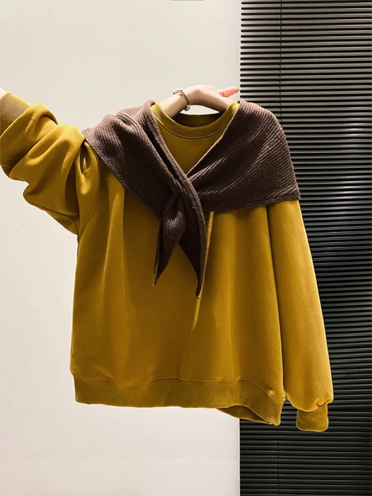 เสื้อสเวตเตอร์ทรงหลวมสไตล์เกาหลี แขนยาว คอกลม แฟชั่นสำหรับผู้หญิง ฤดูใบไม้ร่วง ฤดูหนาว สินค้ามาใหม่ สบายๆ ใส่สบาย