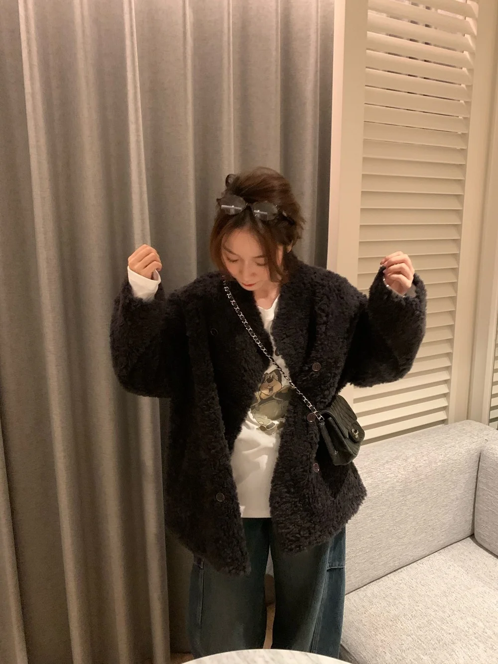 

Xubeng зимнее свободное женское пальто из овечьего меха из натуральной кожи, теплое модное длинное све средней длины