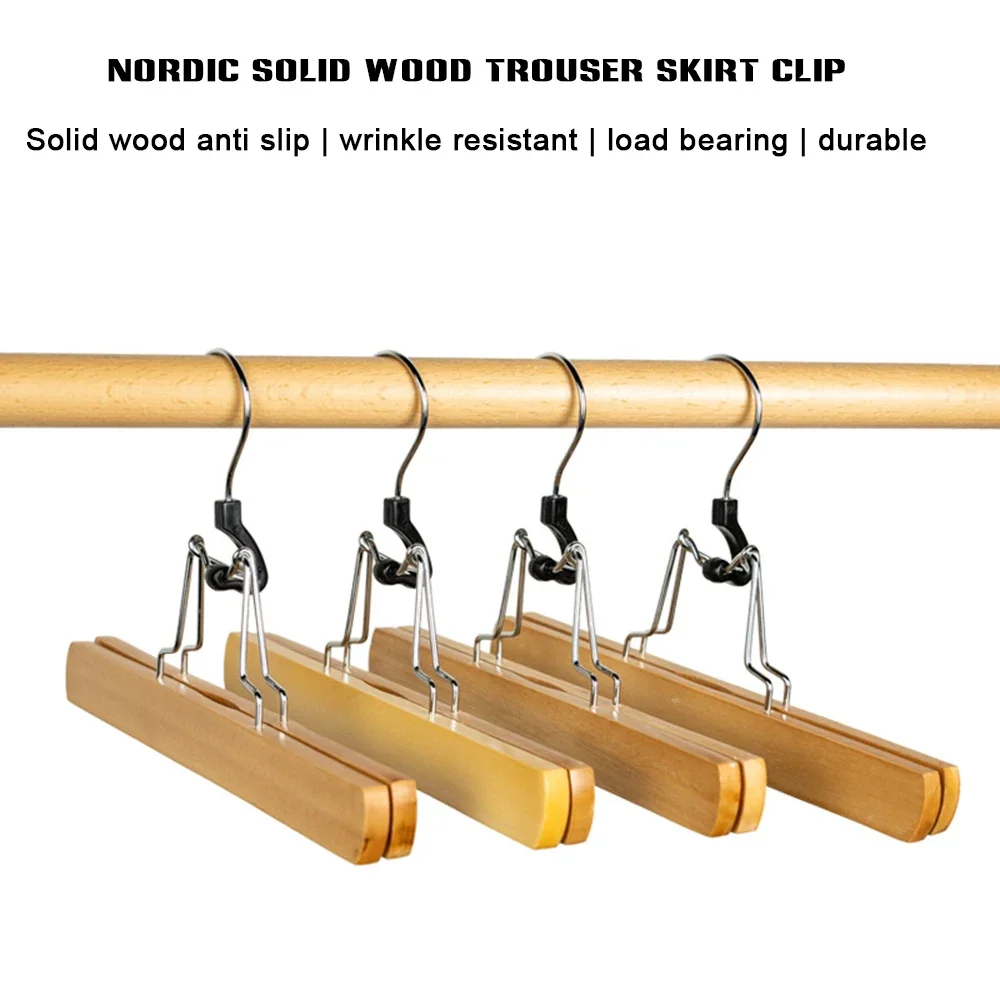 Wooden Pants Hanger Non-Slip Wood Clip Slack Hanger with 360° Swivel Hook Natural Wood Skirt Hangers Hanger Rack Swivel Hook