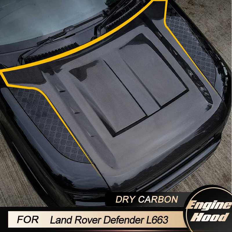 Car Front Engine Hood Cover For Land Rover Defender 110 L663 Utility 4-Door 2020-2023 Body Kit Engine Hood Bonnet Dry Carbon