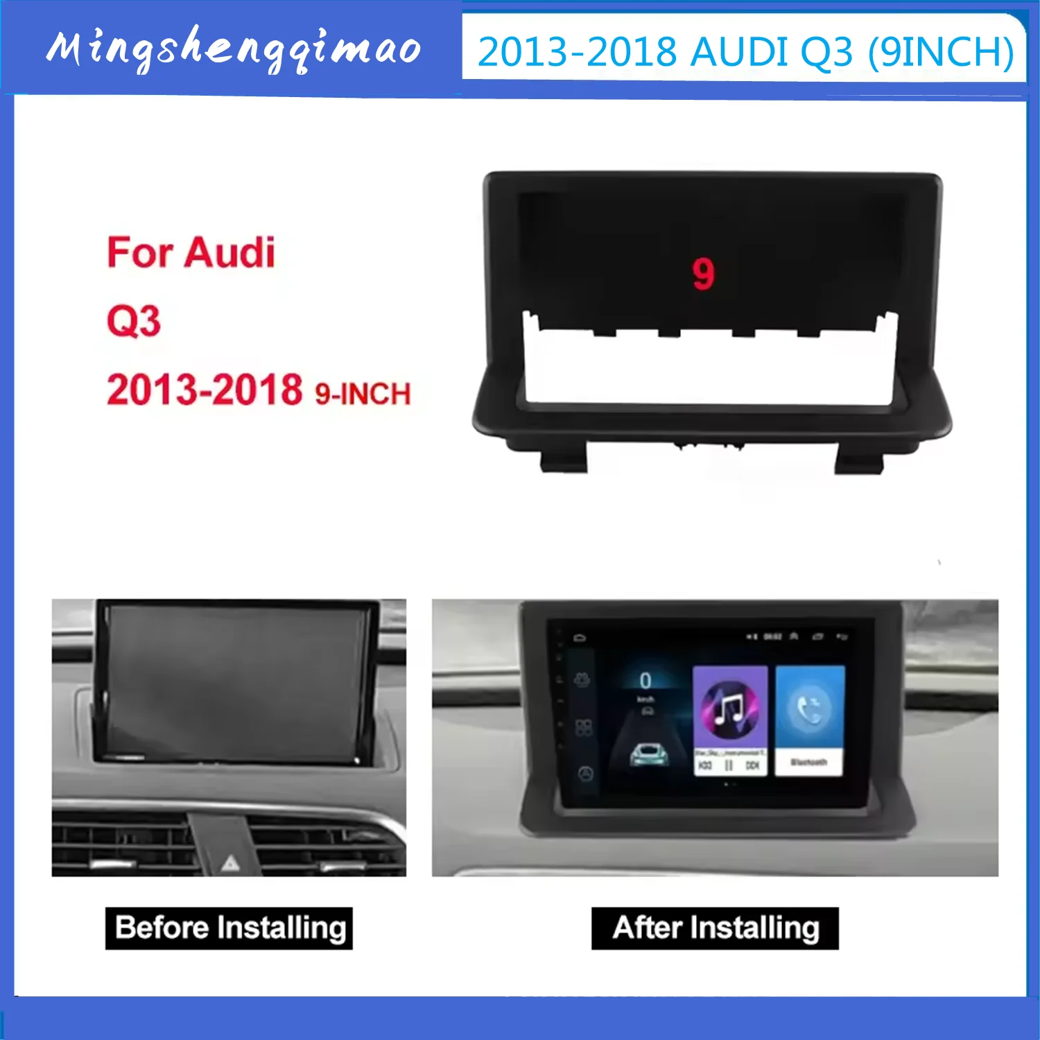 2/1Din Car no DVD Frame Audio Fitting Adaptor Dash Trim Facia Panel 9inch For Audi Q3 2013-2018 Double Din Radio Player