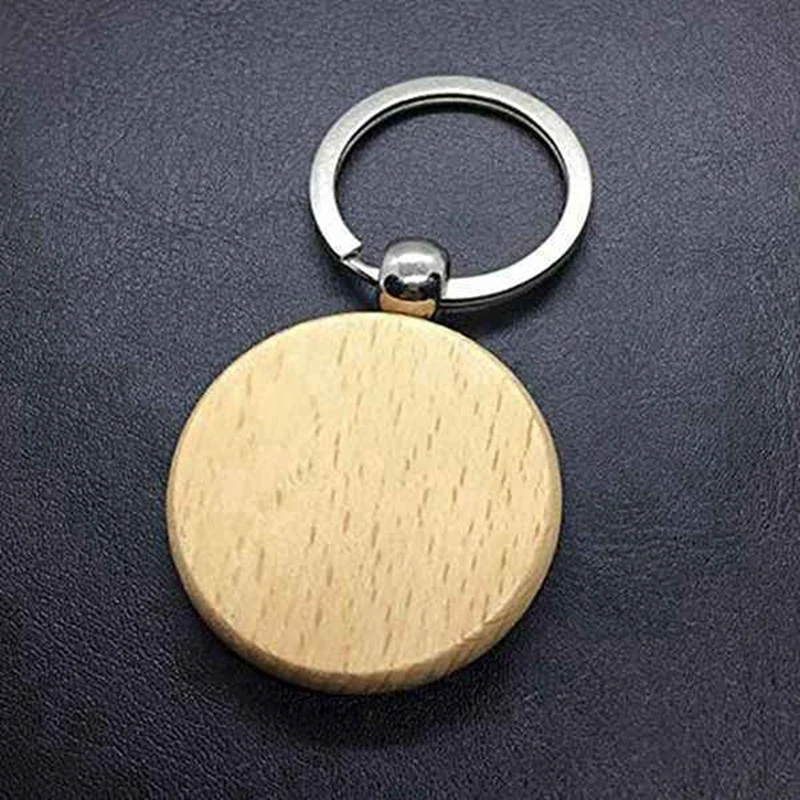 70PCS Wood Keychain Blanks, Unfinished Round Wood Key Tag, Wood Engraving Blanks Key Chain For DIY Crafts-Round