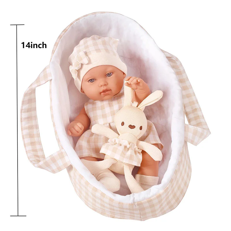 Baby Doll 14Inch/35CM Clothes Cute Rabbit with Sleeping basket Bebe Reborn Doll kids Soothing Newborn Doll For Best Girls Gift