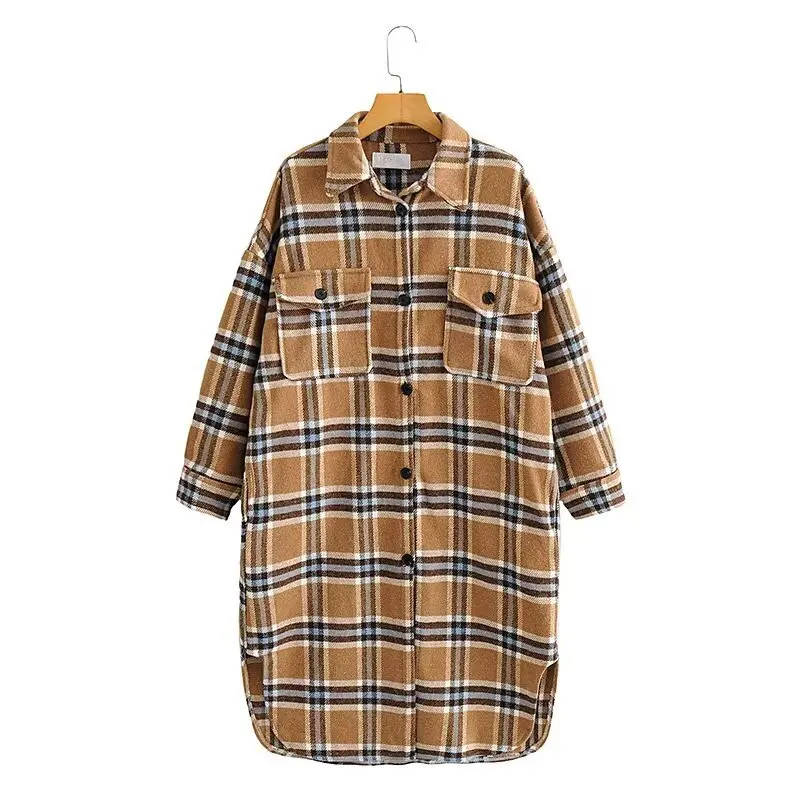 

SuperAen Vintage Plaid Woolen Coat for Women Fashionable Simple European and American Style Autumn and Winter New Oversize Coats