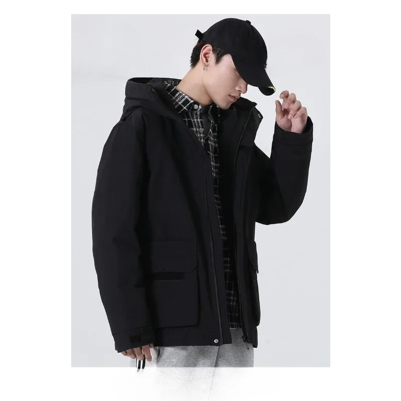 Jaket bulu angsa pria trendi musim dingin, jaket kerja baru, bulu angsa tebal, gaya yang sama dengan jaket hangat serbaguna pasangan yang populer