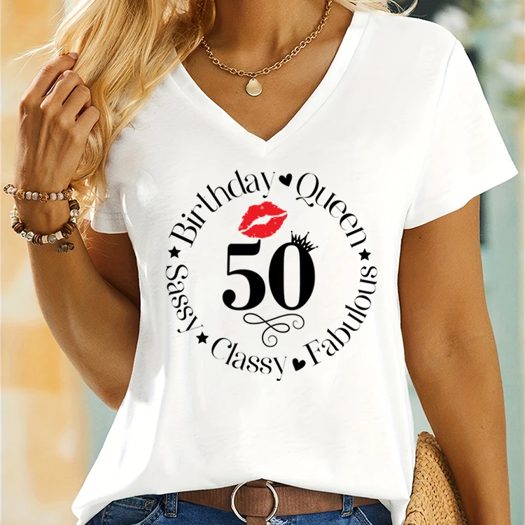 Camiseta de Festa de Aniversário Feminina, Presente Engraçado de Aniversário, Roupas Essenciais de Verão, Rainha Elegante, Camiseta Feminina