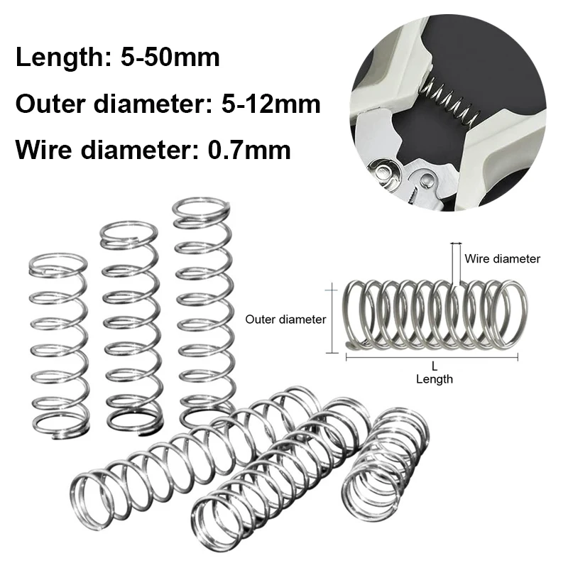 

10pcs Wire Diameter 0.7mm Stainless Steel Micro Small Compression Spring OD 5mm/6mm/7mm/8mm/9mm/10mm/ Length 10-50mm