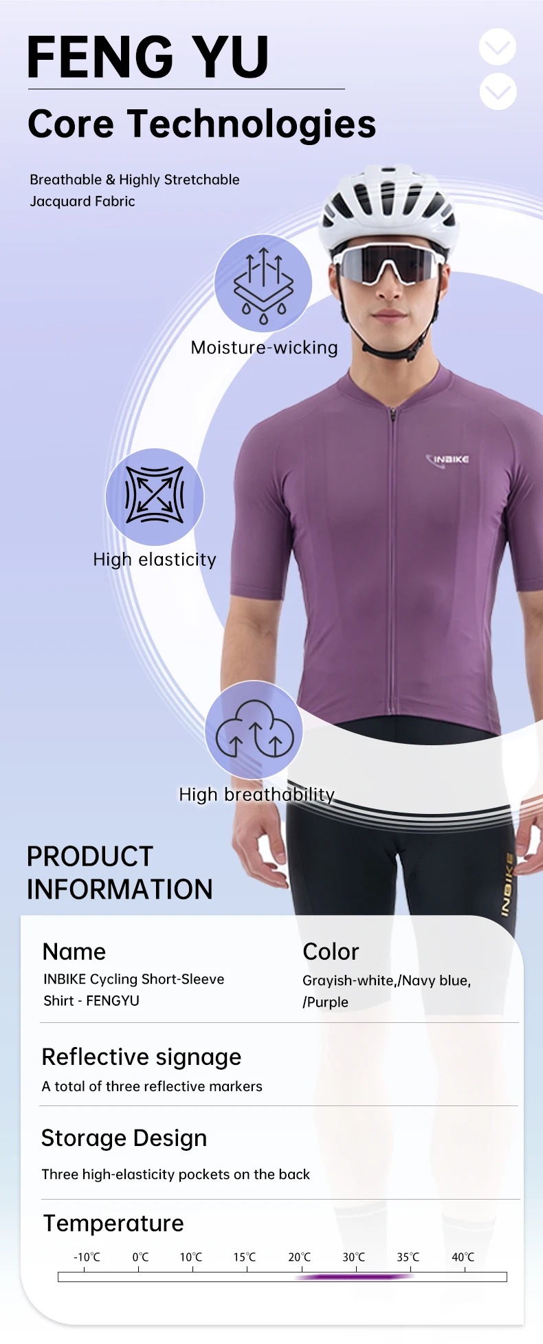INBIKE Radtrikot Sommer Herren Kurzarm Atmungsaktiv Hochelastisch Rennrad-Shirt Schnelltrocknend Feuchtigkeitsableitend Fahrradbekleidung – Detail 2