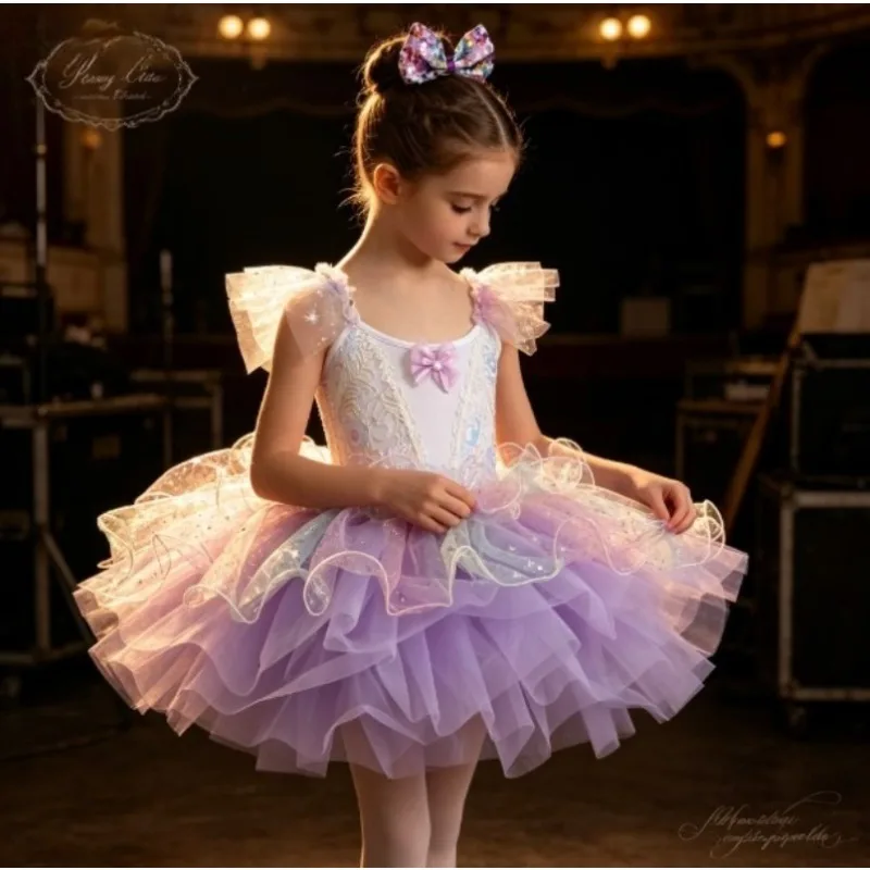 Girls Sequins Tulle Tutu Dress Kids Fluffy Puffy Skirt Ballet Dance Costume Cute Princess Outfit Stage Party Performance Wear