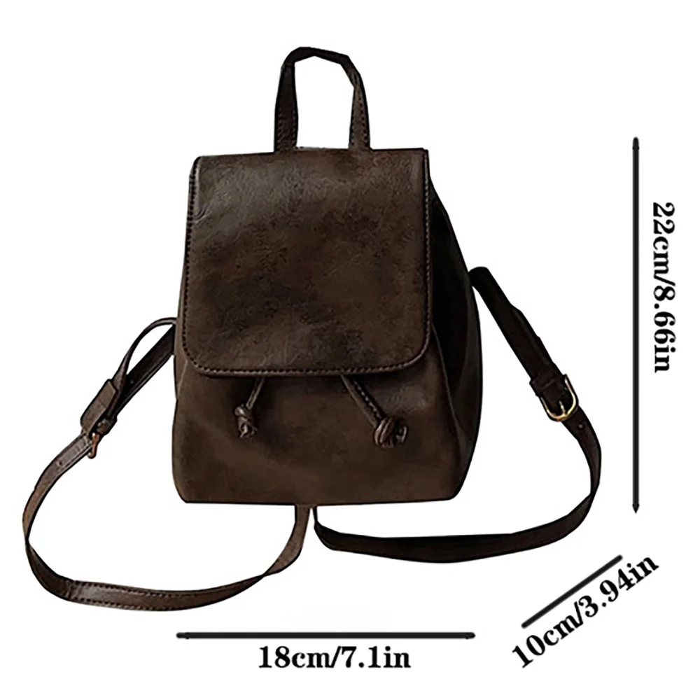 Small Drawstring Flap Backpack Women Mini PU Leather Textured School Backpack Fashion Travel Commuter Bag Girl Bakpacks