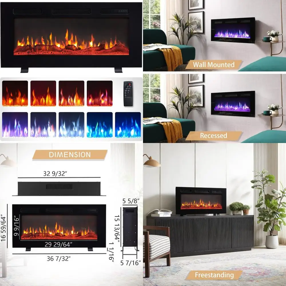 

Электрический камин 3-в-1, 36 Вт, отдельно стоящий/стена/встраиваемый, 9-цветное пламя, ТВ-медиаконсоль