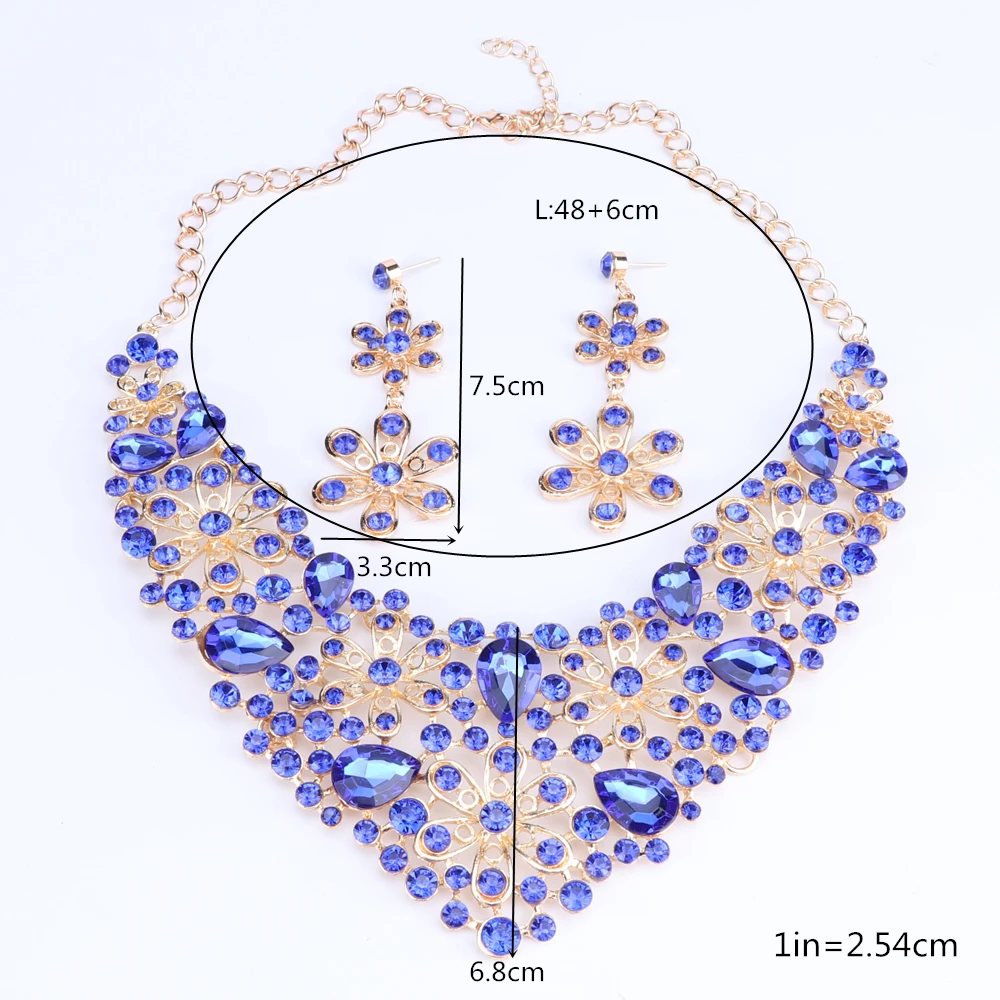 موضة AB اللون كريستال طقم مجوهرات الزفاف قلادة طقم أقراط حفل زفاف مجوهرات زي مجوهرات زينة بالجملة #6