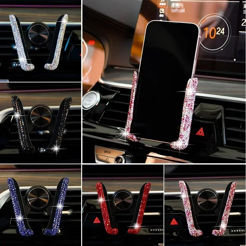

Crystal Car Phone Holder Air Vent Mount Clip Diamond Universal Smartphone Stand Hands-Free Car Accessories Bracket for Women