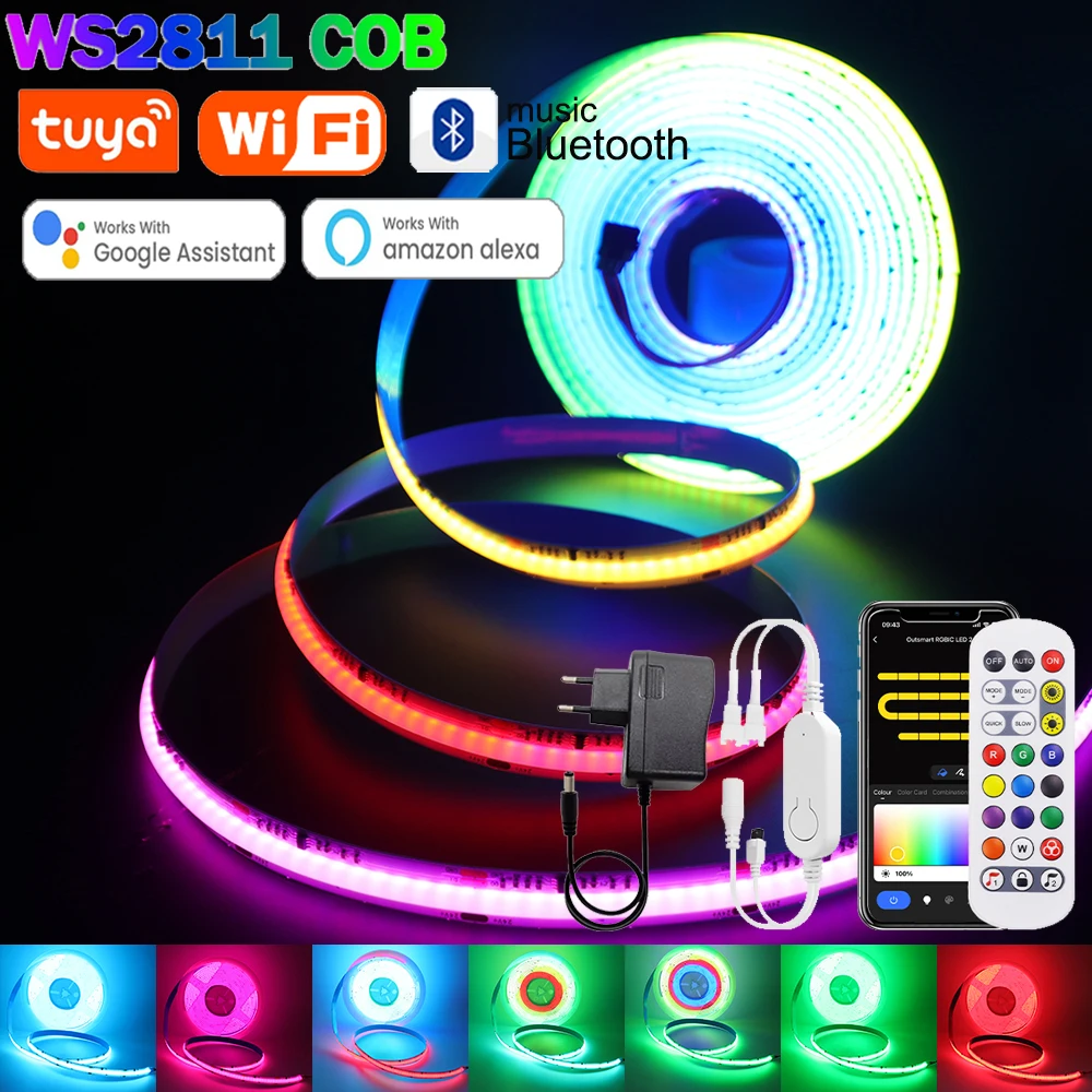 

Tuya WiFi WS2811 RGB COB Светодиодная лента 12 В 24 В Bluetooth Адресная пиксельная гибкая светодиодная лента 576 светодиодов Smart Light Подсветка телевизора