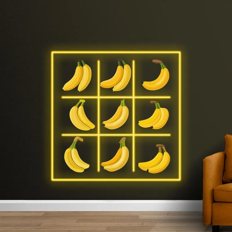 Banana Grid LED Neon Light – Modern and Quirky Fruit-Inspired Wall Art for Home, Cafes, and Parties! Brighten up any space!