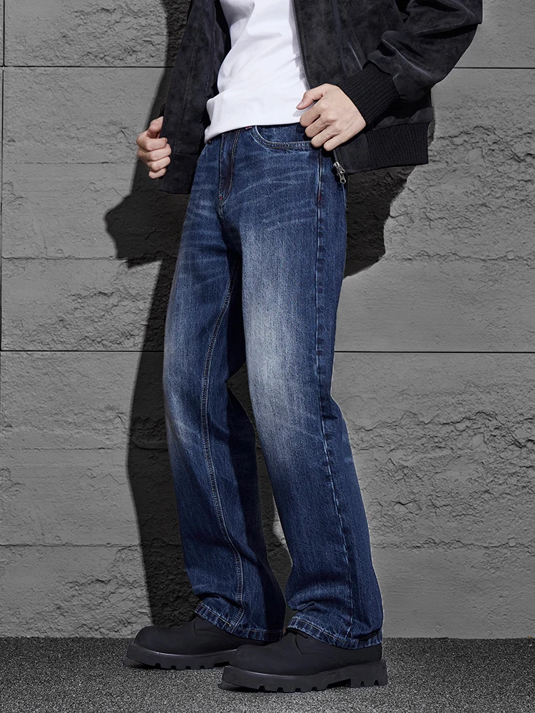 Men's Straight Casual Jeans Fashionable Loose Personalized Vintage Washed Hip-hop Denim Trousers Male Streetwear